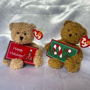 Ty “christmas” set of bears with signs